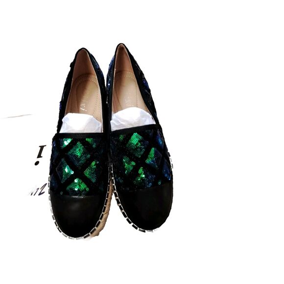 Jijixi Espadrille Green Black sequin slip on flats 240 US 7.5 St. Patrick Day - Picture 4 of 6